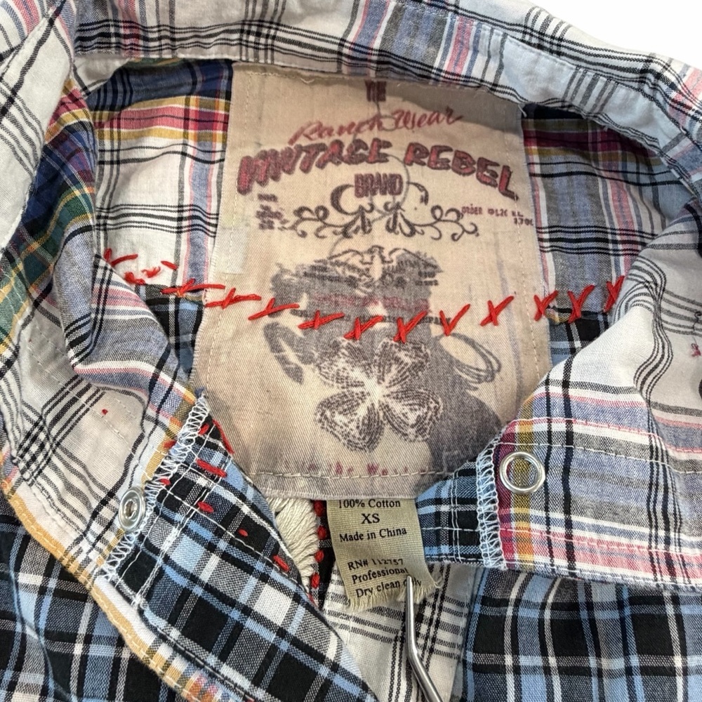 Vintage Rebel Ranch Wear Multicolor Plaid Button‎ Snap Shirt, XS - Picture 4 of 8